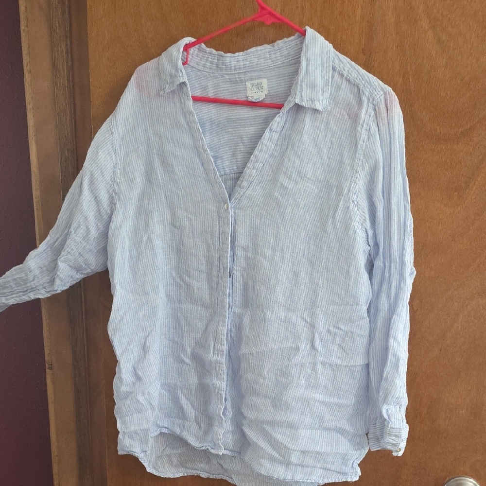 Sigrid Olsen Blue Striped Button Down Shirt